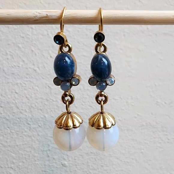 1928 Blue/Gold Beaded Drop Dangle Earrings - Picture 10 of 16
